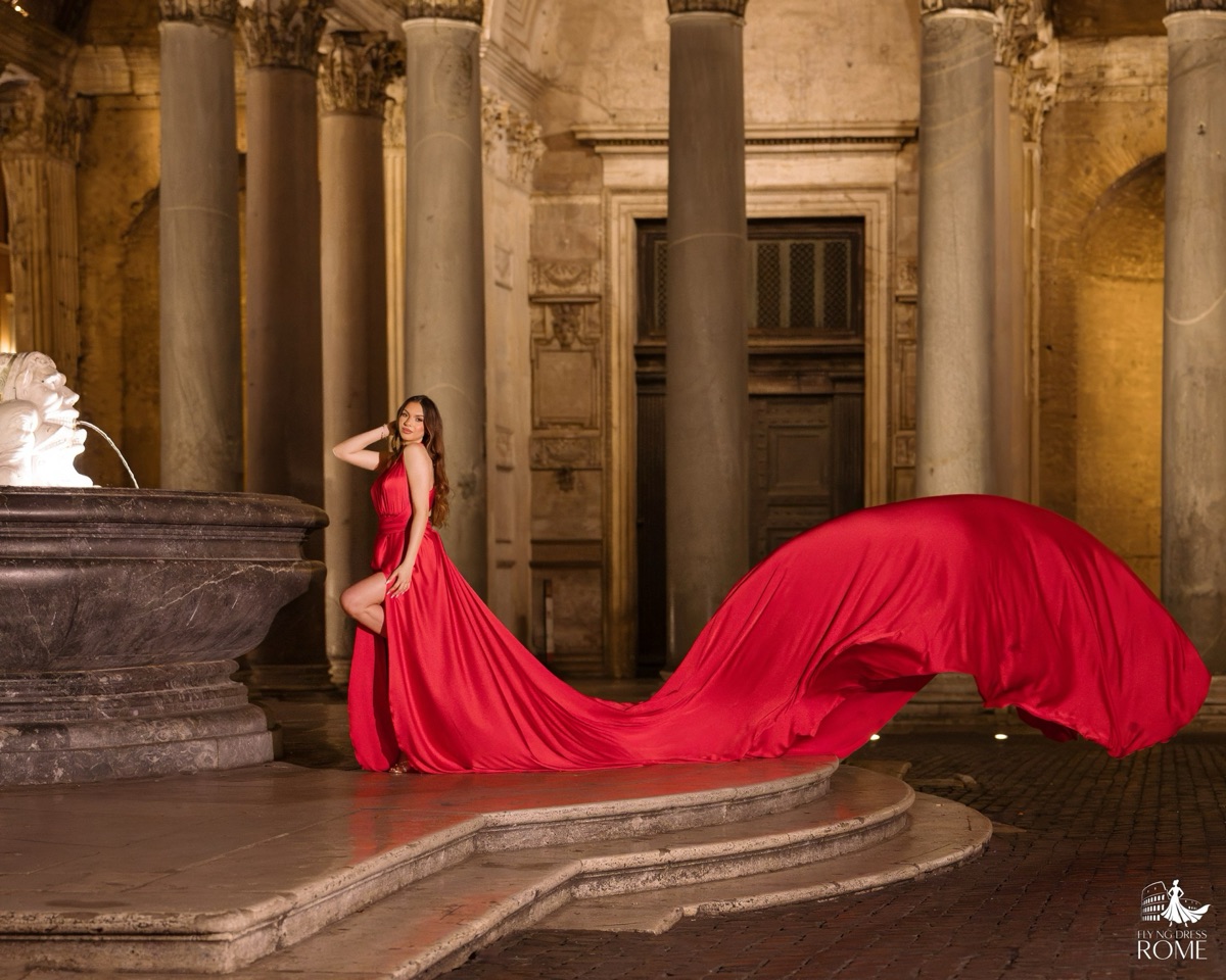 Sesión de fotos con vestido volador en el Panteón, Roma